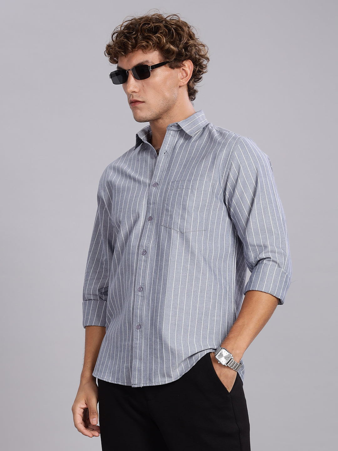Navy Stripes Cotton Casual Shirt