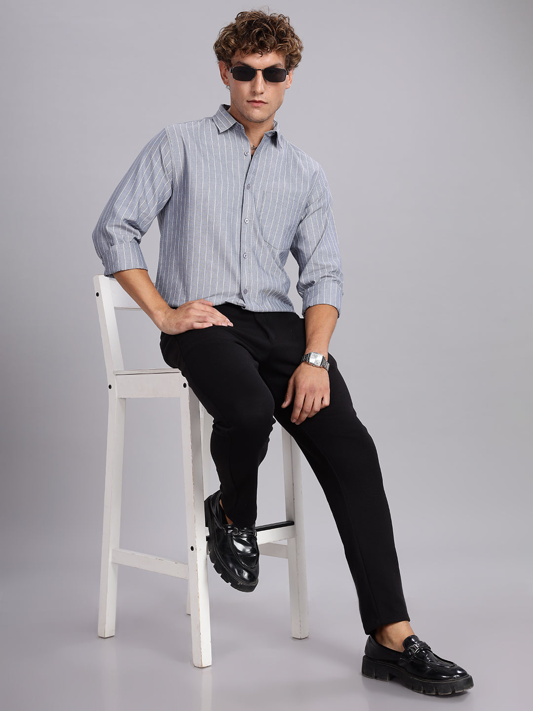 Navy Stripes Cotton Casual Shirt