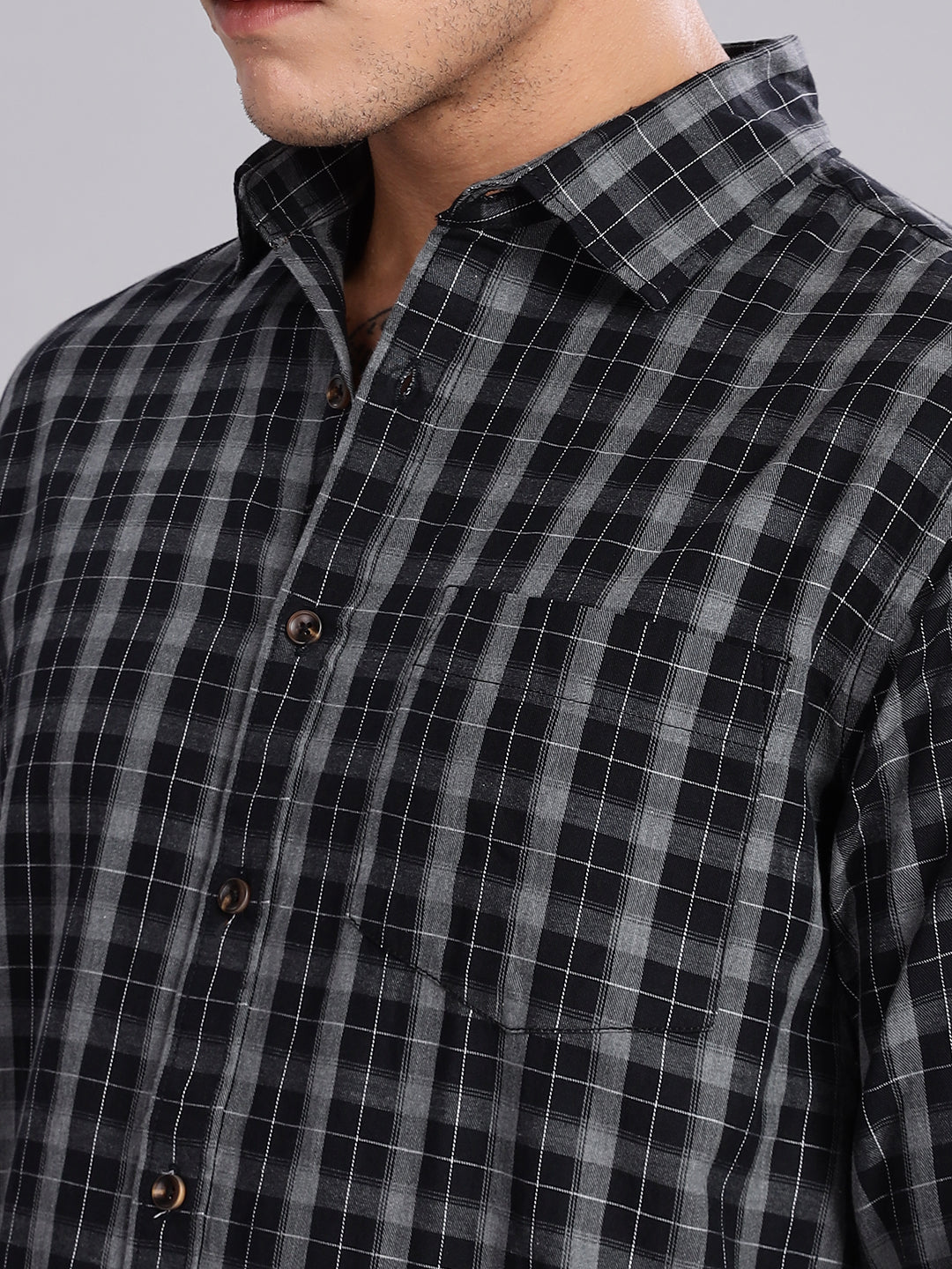 Melange Checks Black Causal Shirt