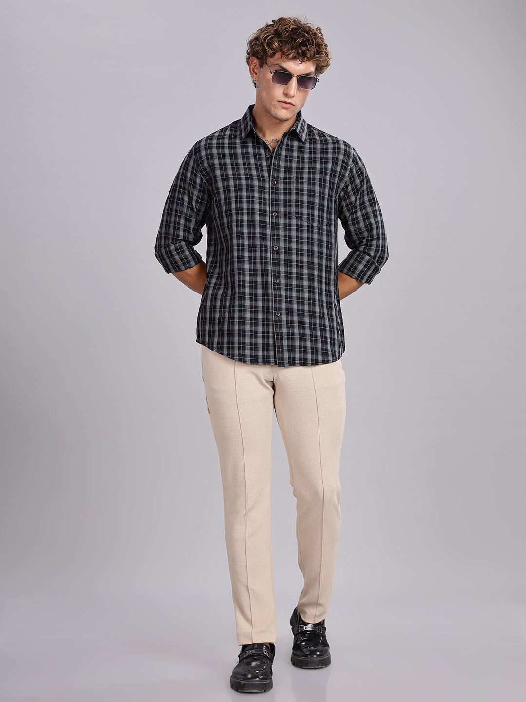 Melange Checks Black Causal Shirt