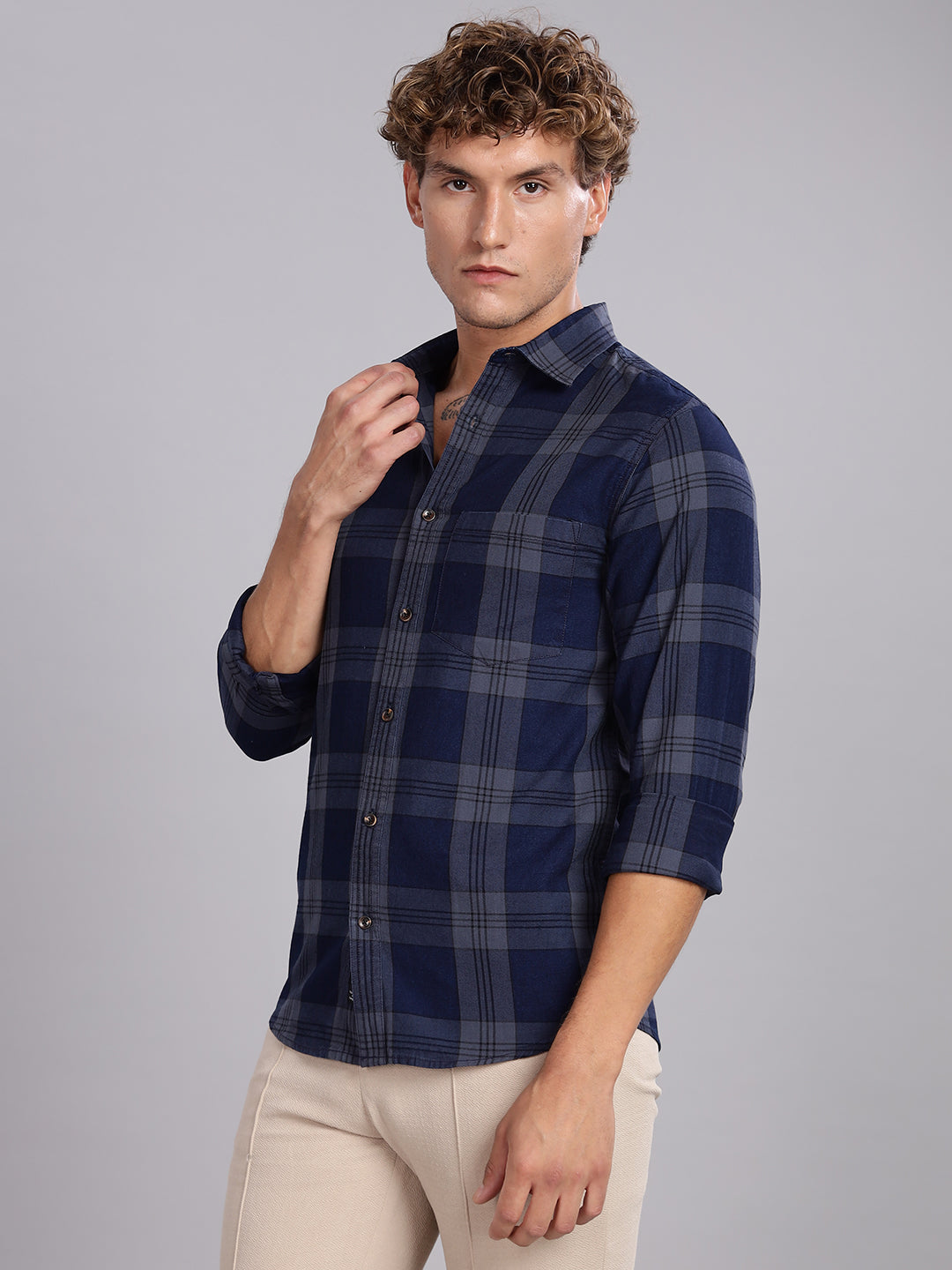 Indigo Checks Navy Grey Casual Shirt