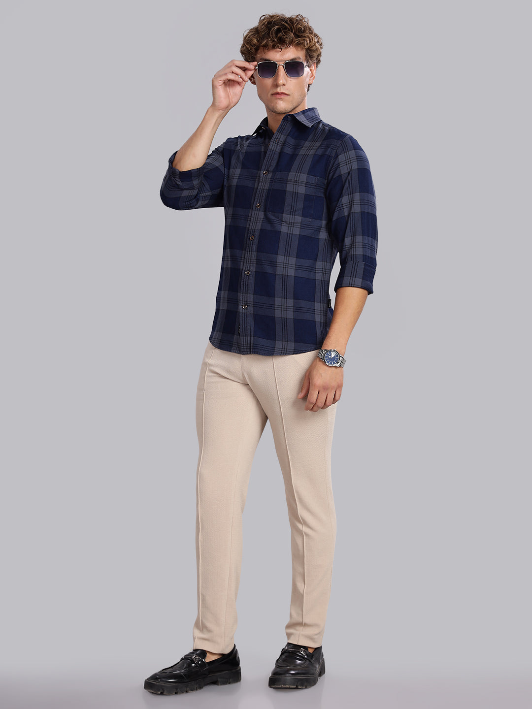 Indigo Checks Navy Grey Casual Shirt