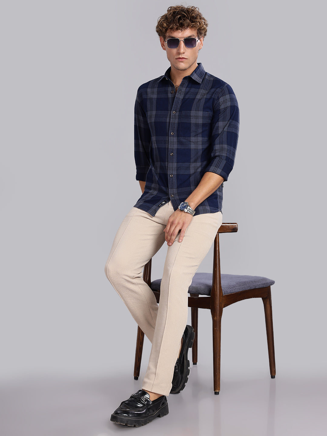Indigo Checks Navy Grey Casual Shirt