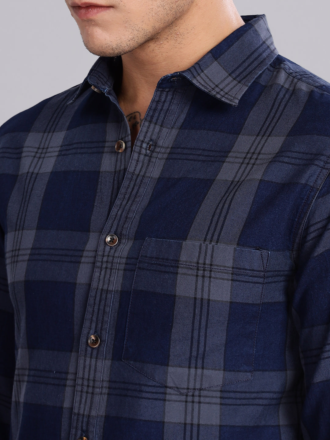 Indigo Checks Navy Grey Casual Shirt