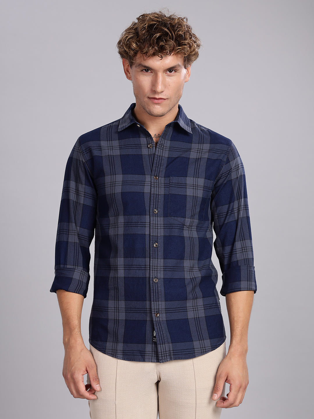 Indigo Checks Navy Grey Casual Shirt