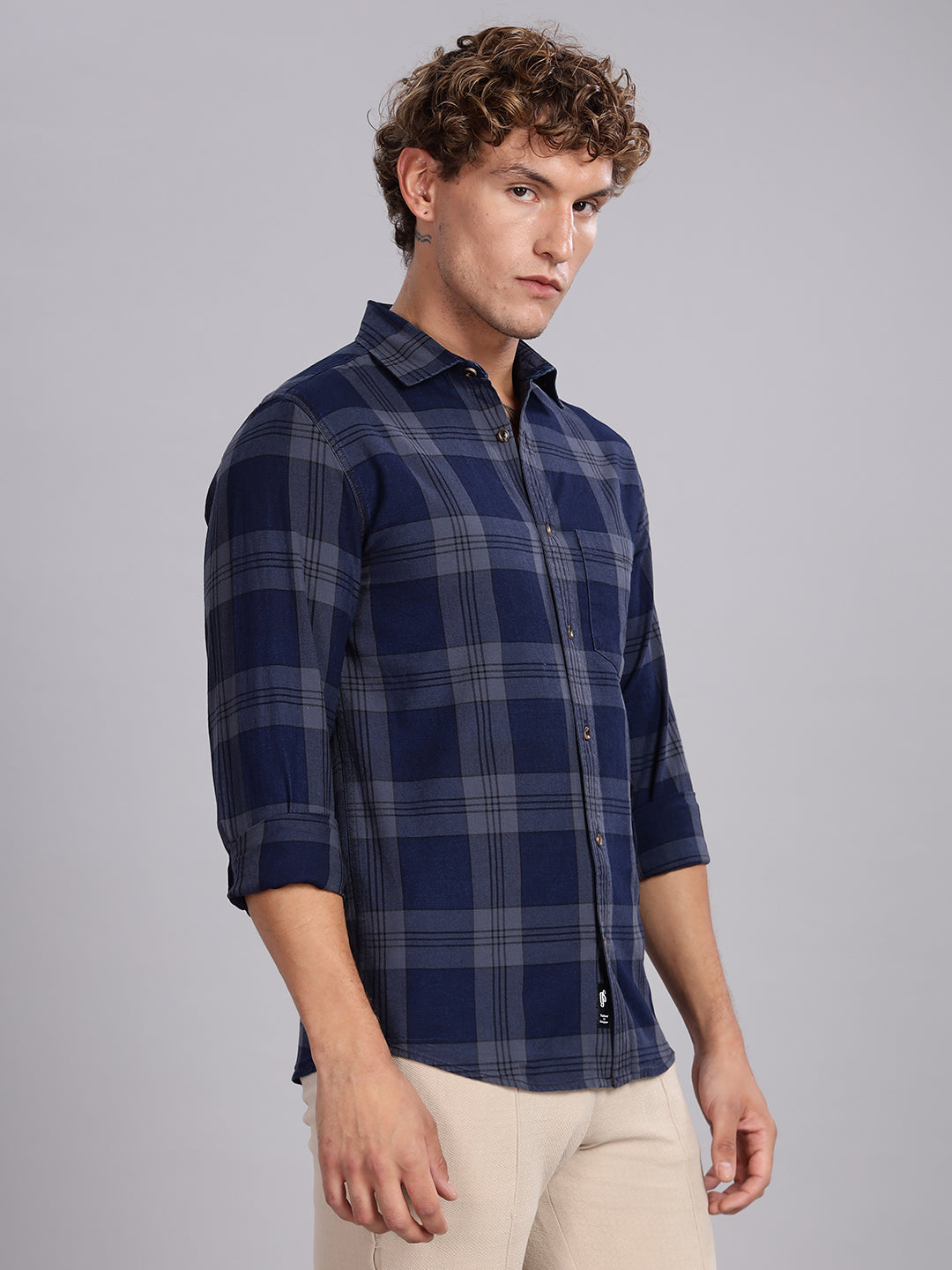 Indigo Checks Navy Grey Casual Shirt