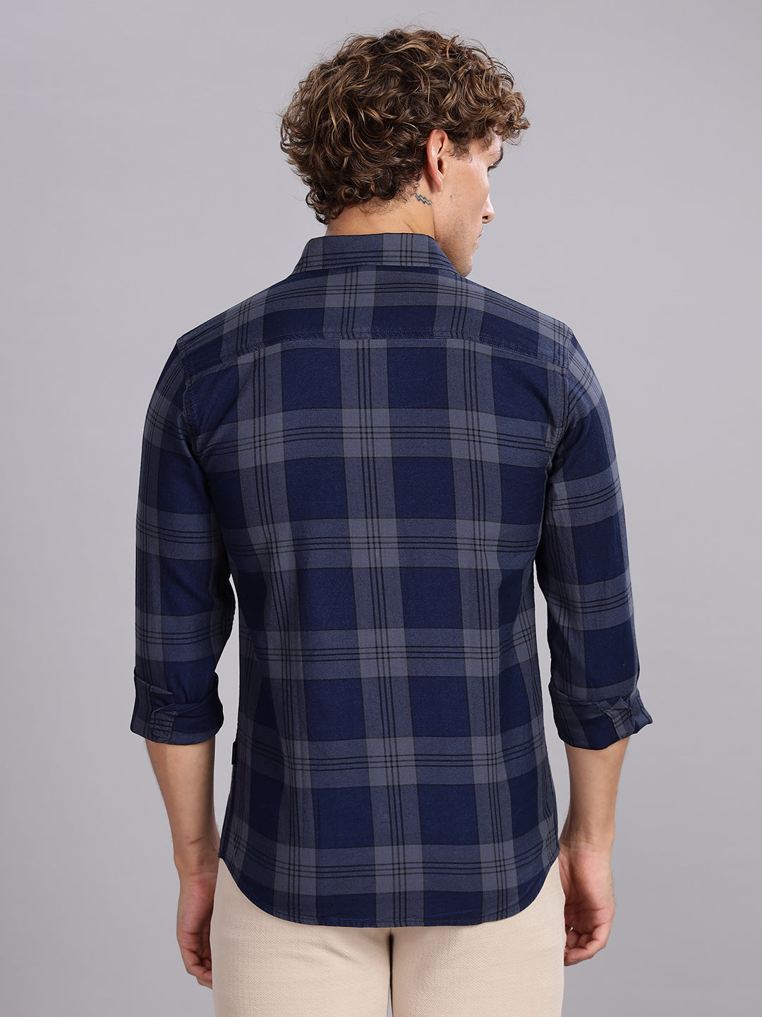 Indigo Checks Navy Grey Casual Shirt