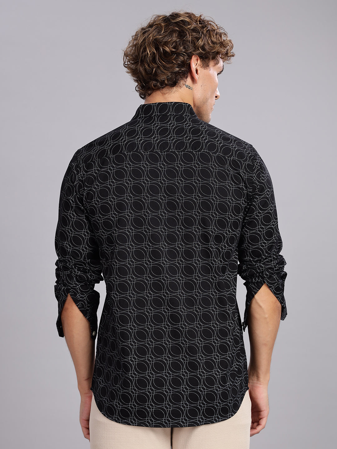 Twill Spread Collar Black Cotton Shirt
