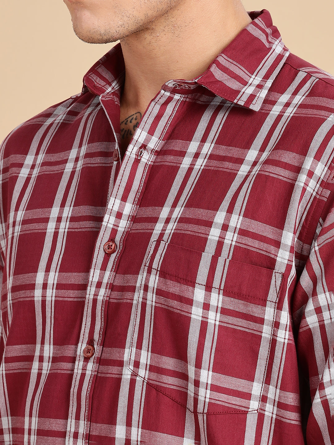 Melange Checks Maroon Casual Shirt