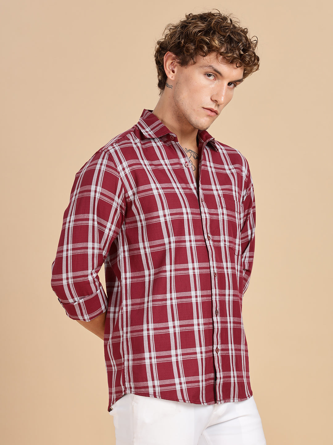 Melange Checks Maroon Casual Shirt