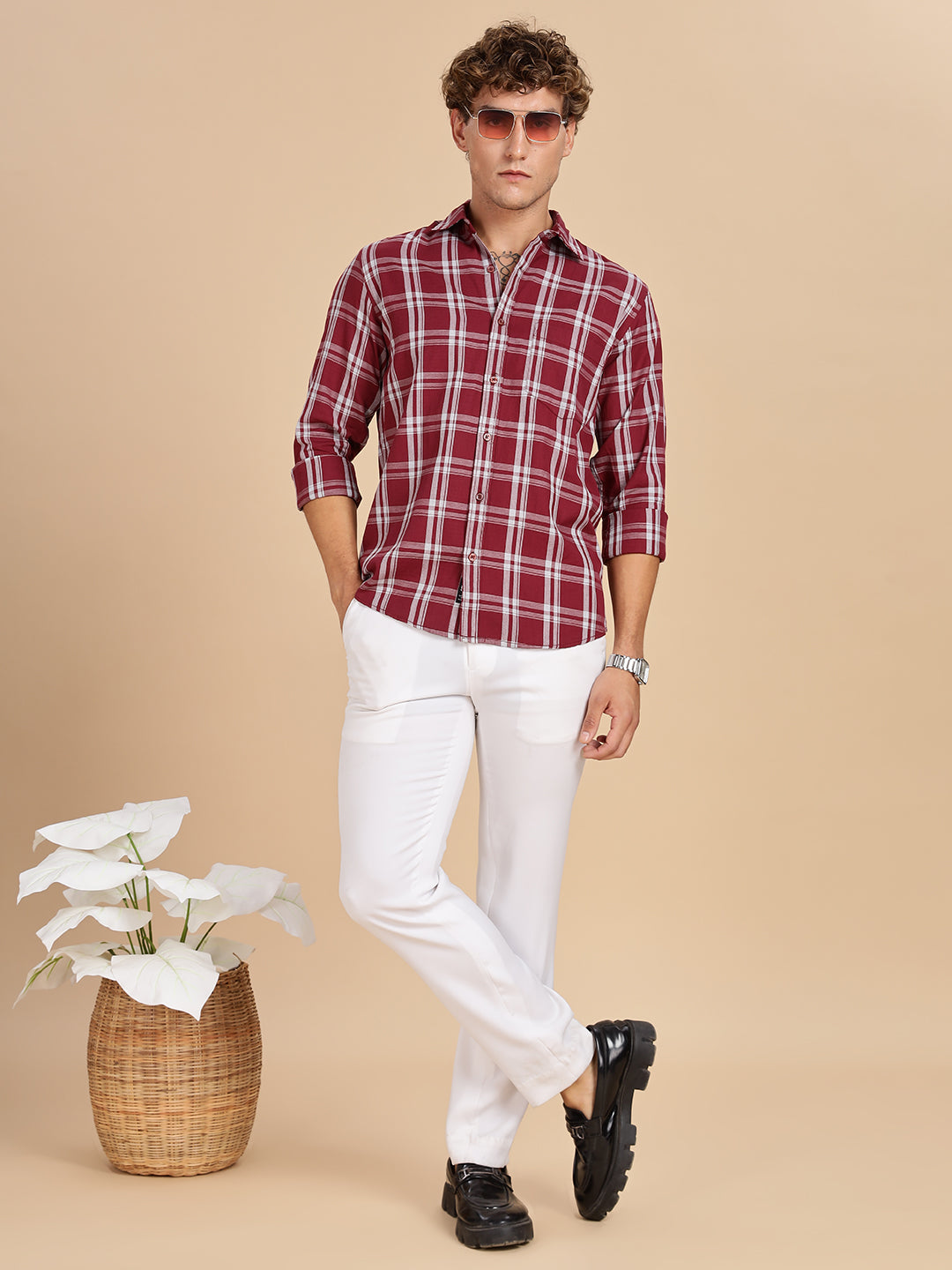 Melange Checks Maroon Casual Shirt