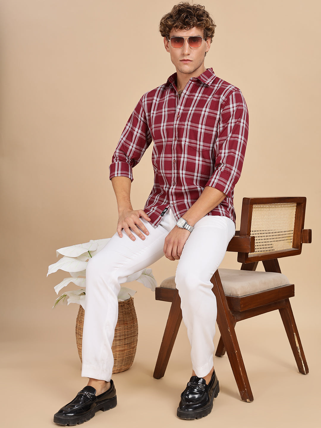 Melange Checks Maroon Casual Shirt