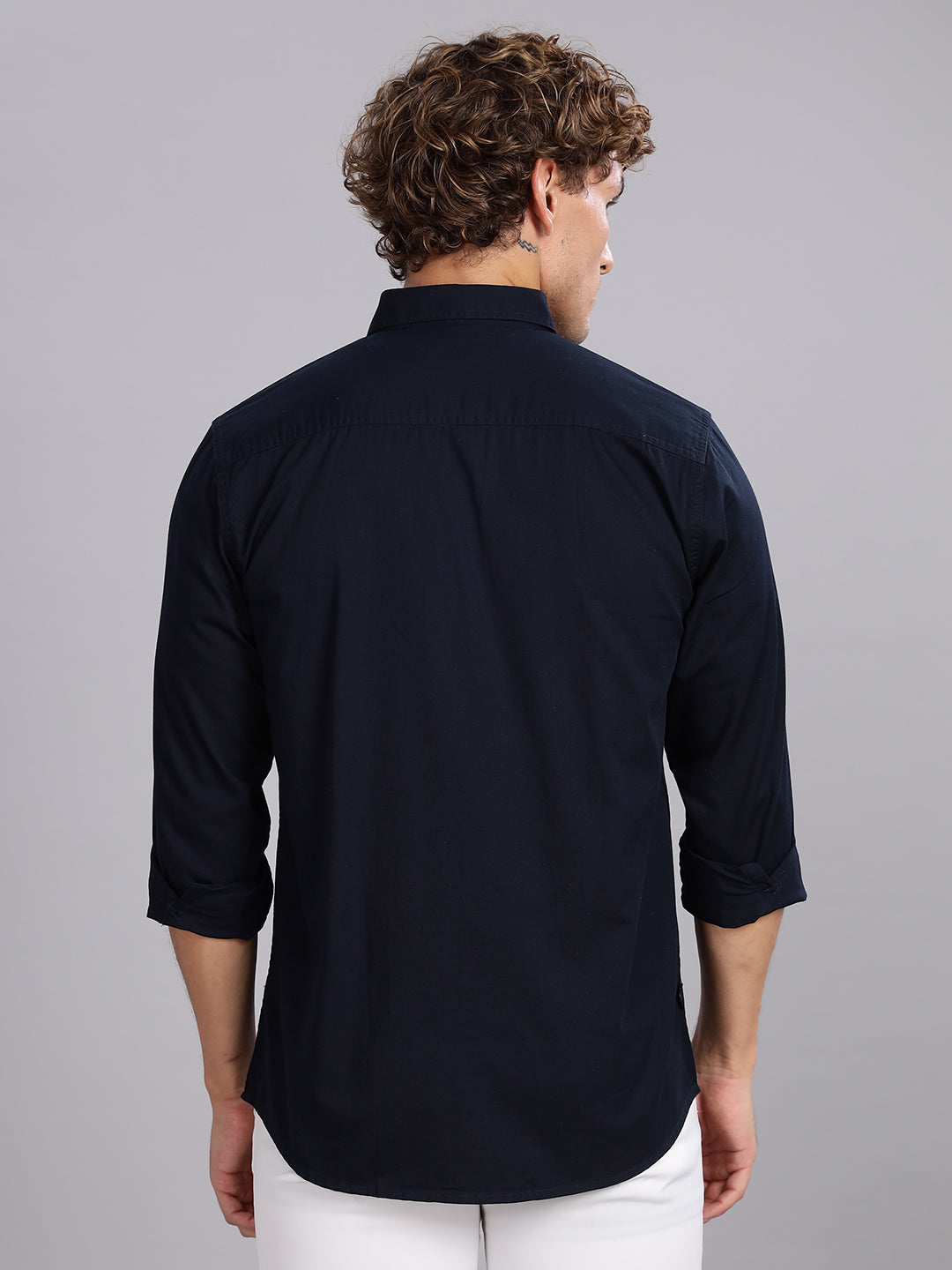 Navy Blue Spread Collar Shirt