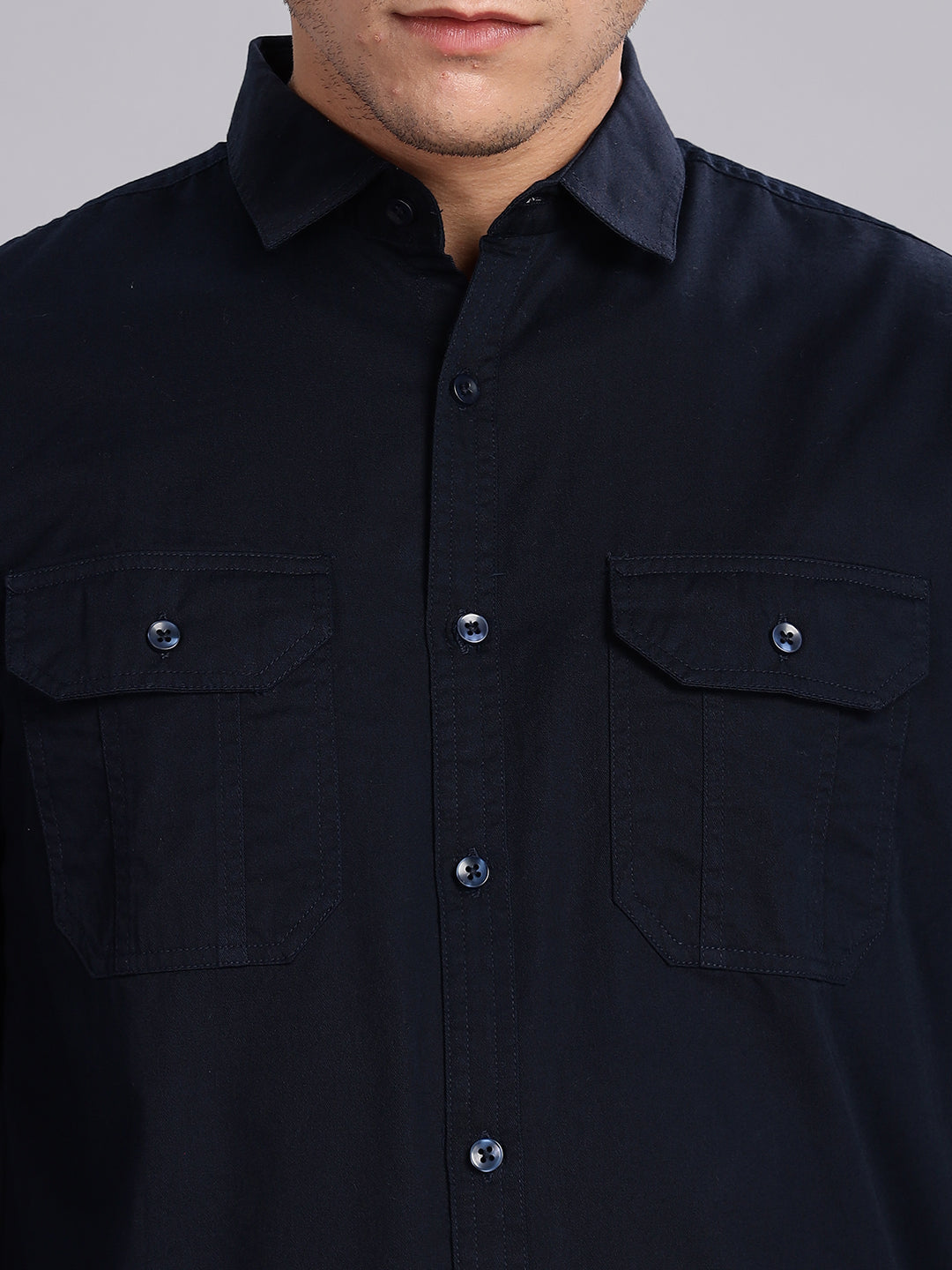Navy Blue Spread Collar Shirt