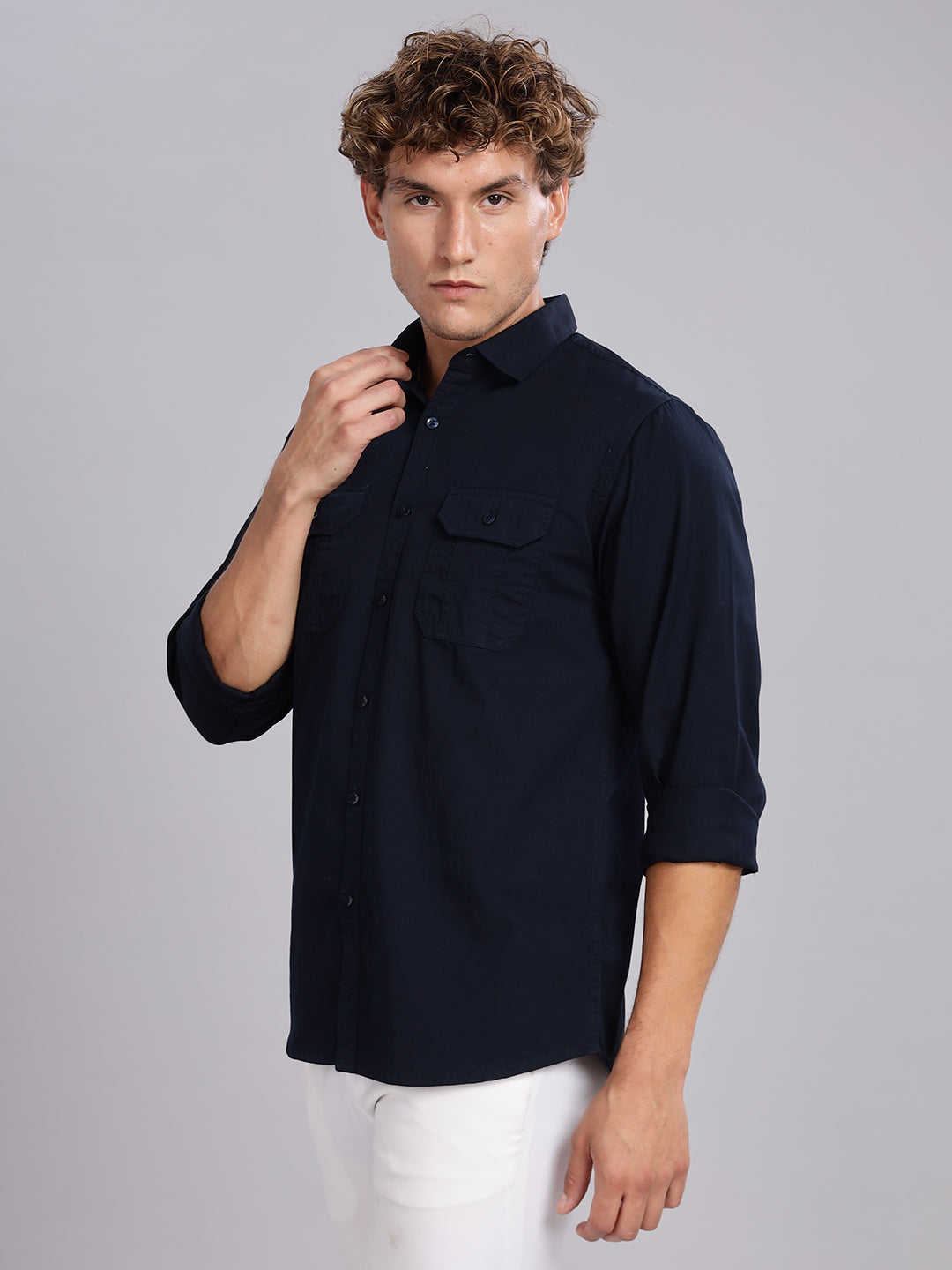 Navy Blue Spread Collar Shirt