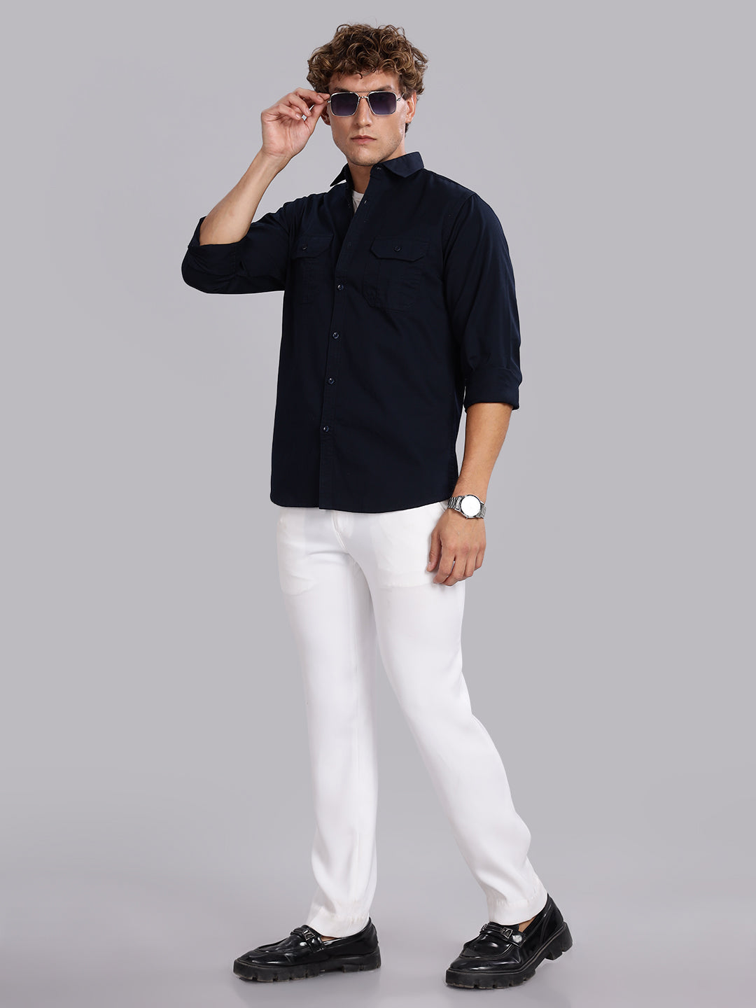 Navy Blue Spread Collar Shirt