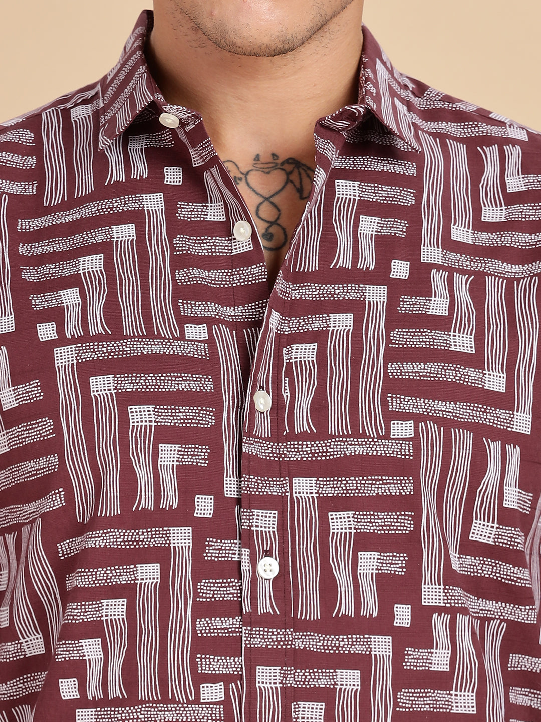 Printed Cotton Maroon Linen Shirt
