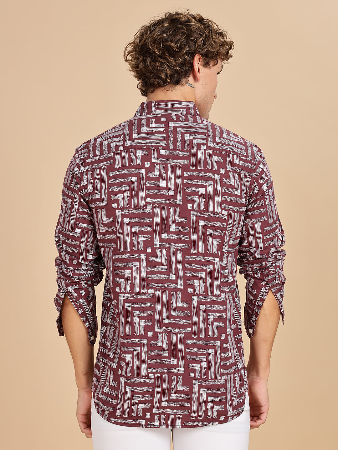 Printed Cotton Maroon Linen Shirt