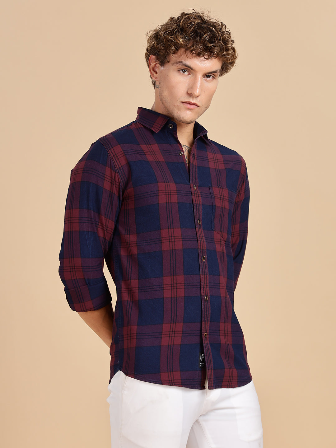 Indogo Checks Navy Maroon Shirt