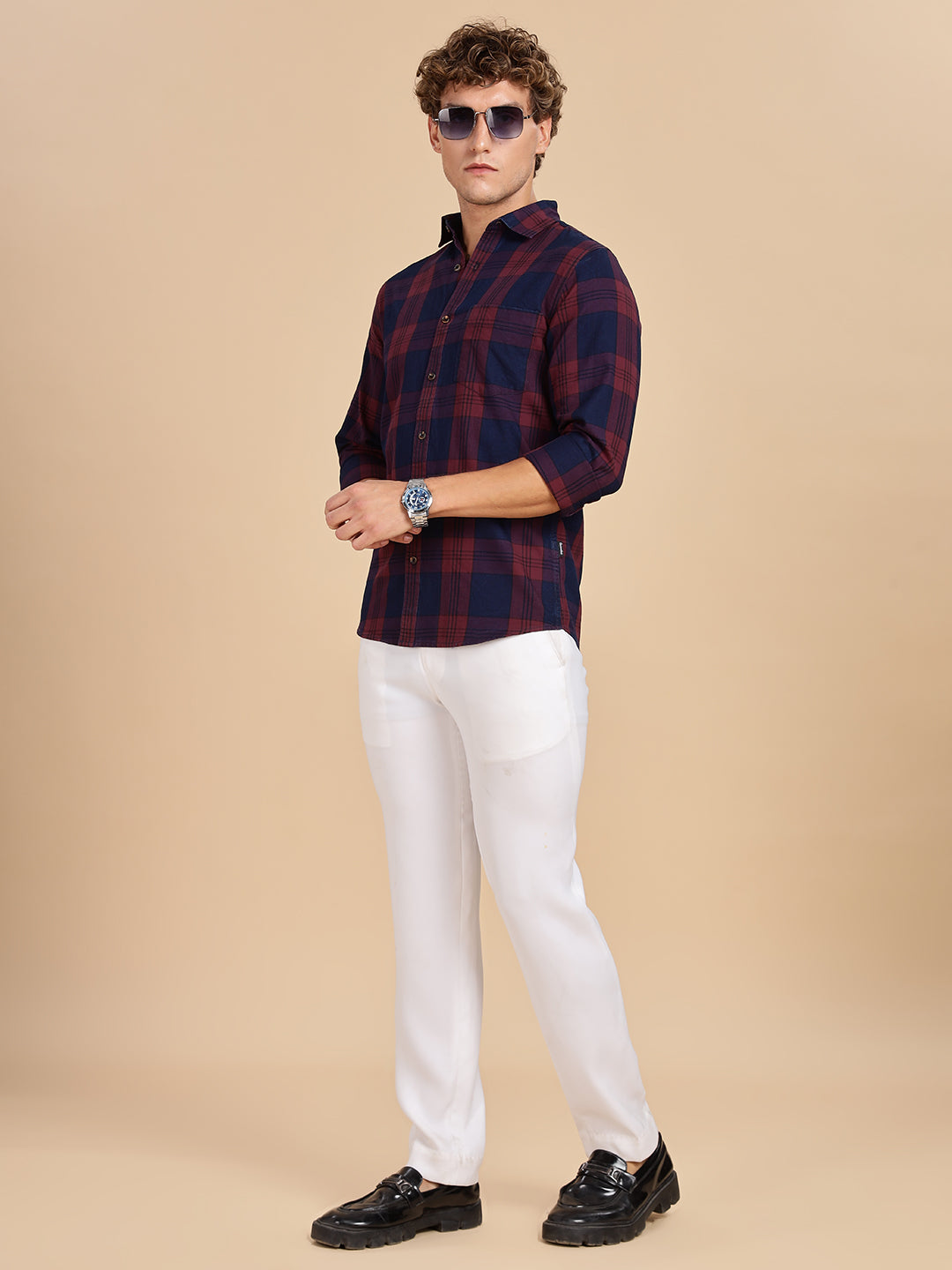 Indogo Checks Navy Maroon Shirt