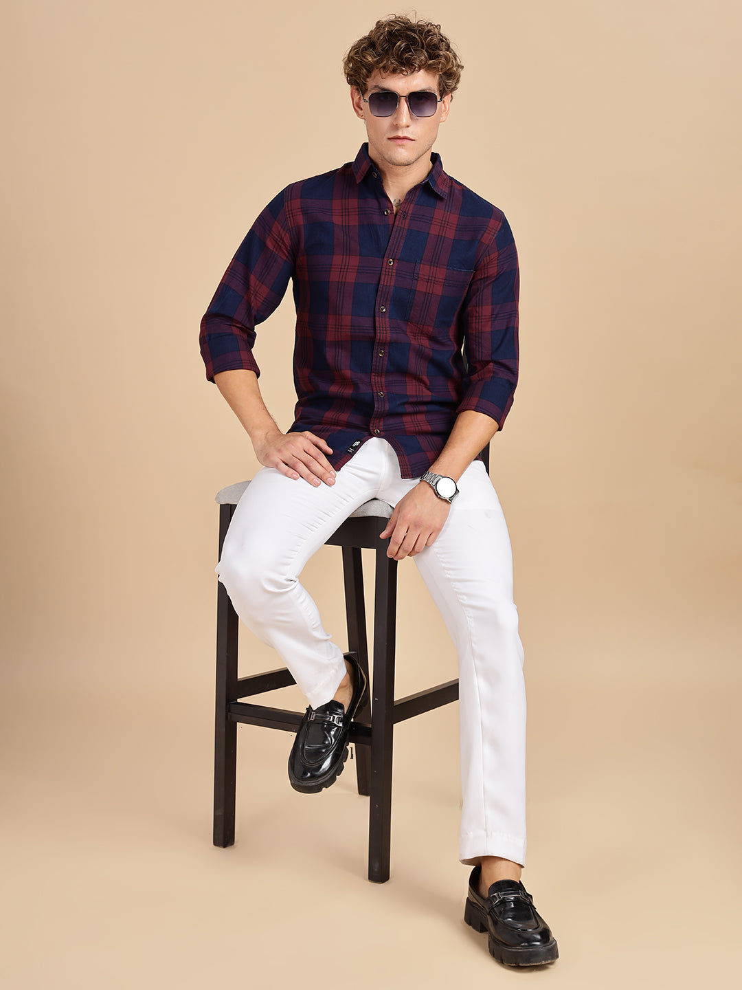 Indogo Checks Navy Maroon Shirt