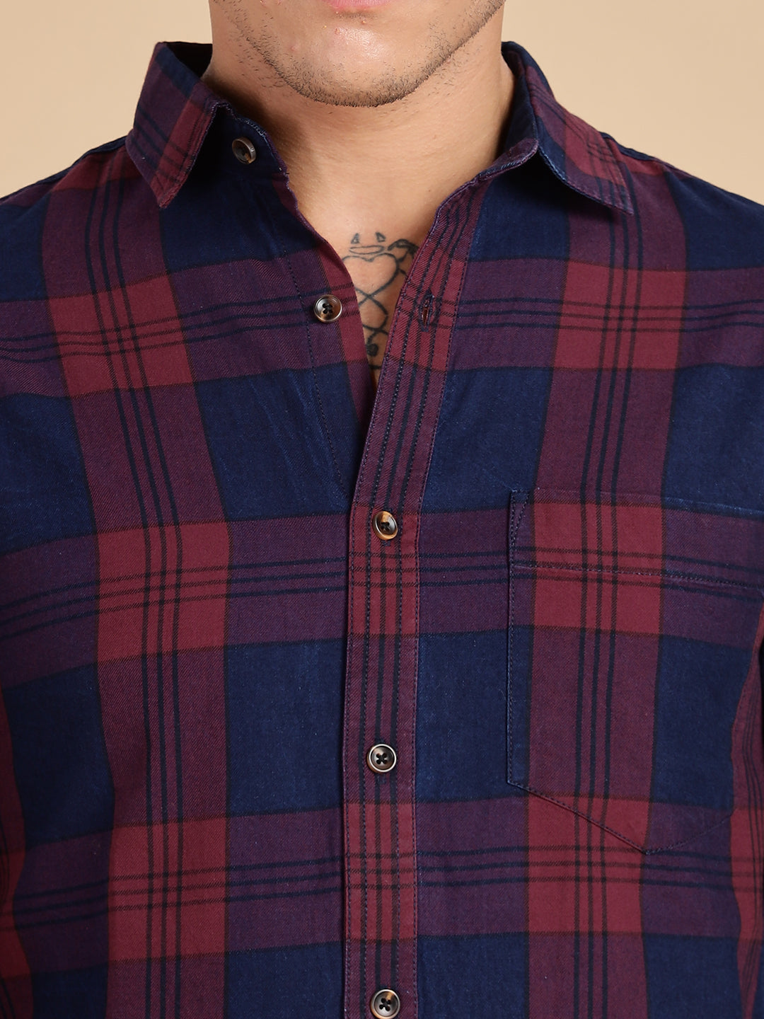Indogo Checks Navy Maroon Shirt