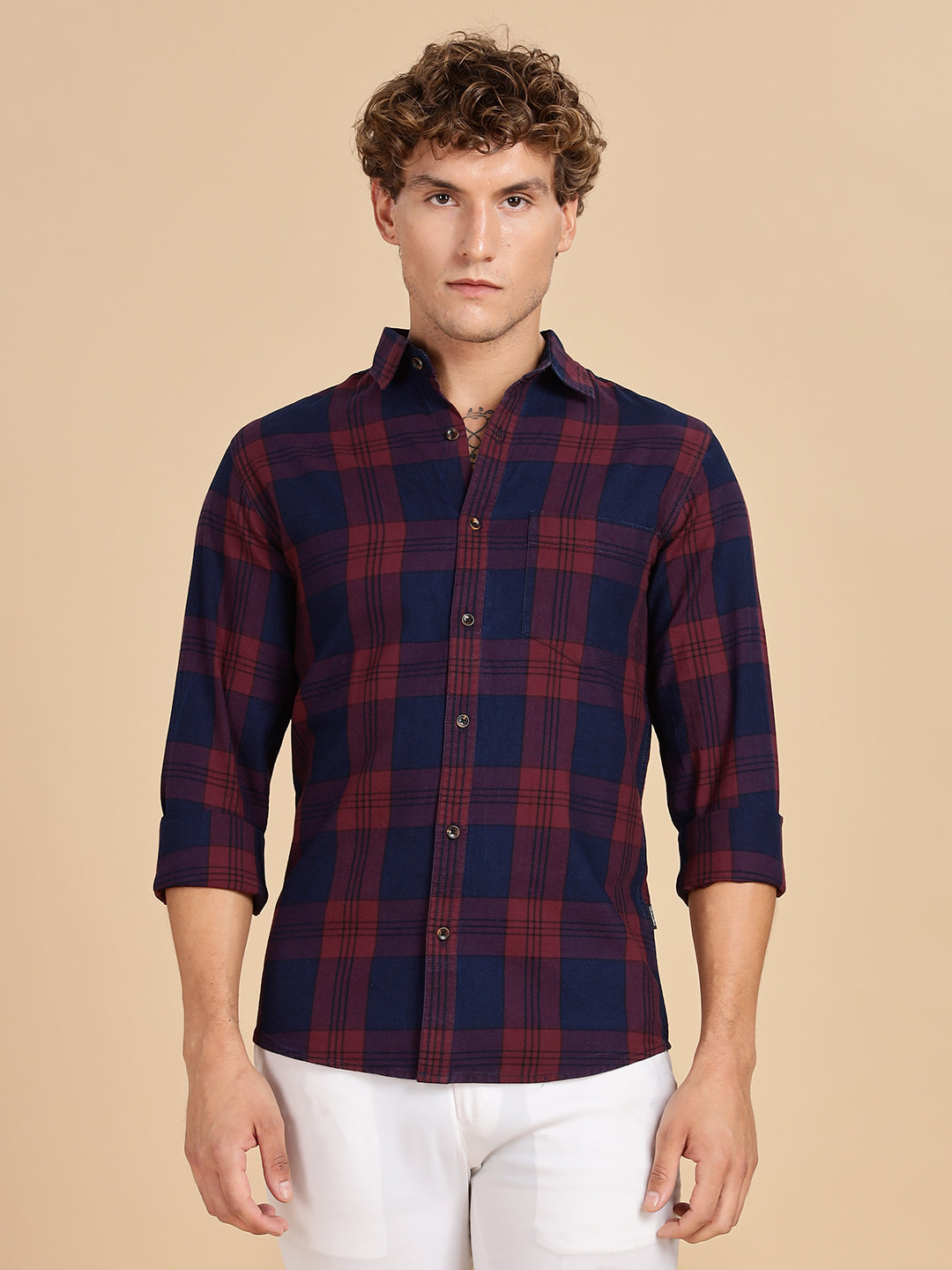 Indogo Checks Navy Maroon Shirt