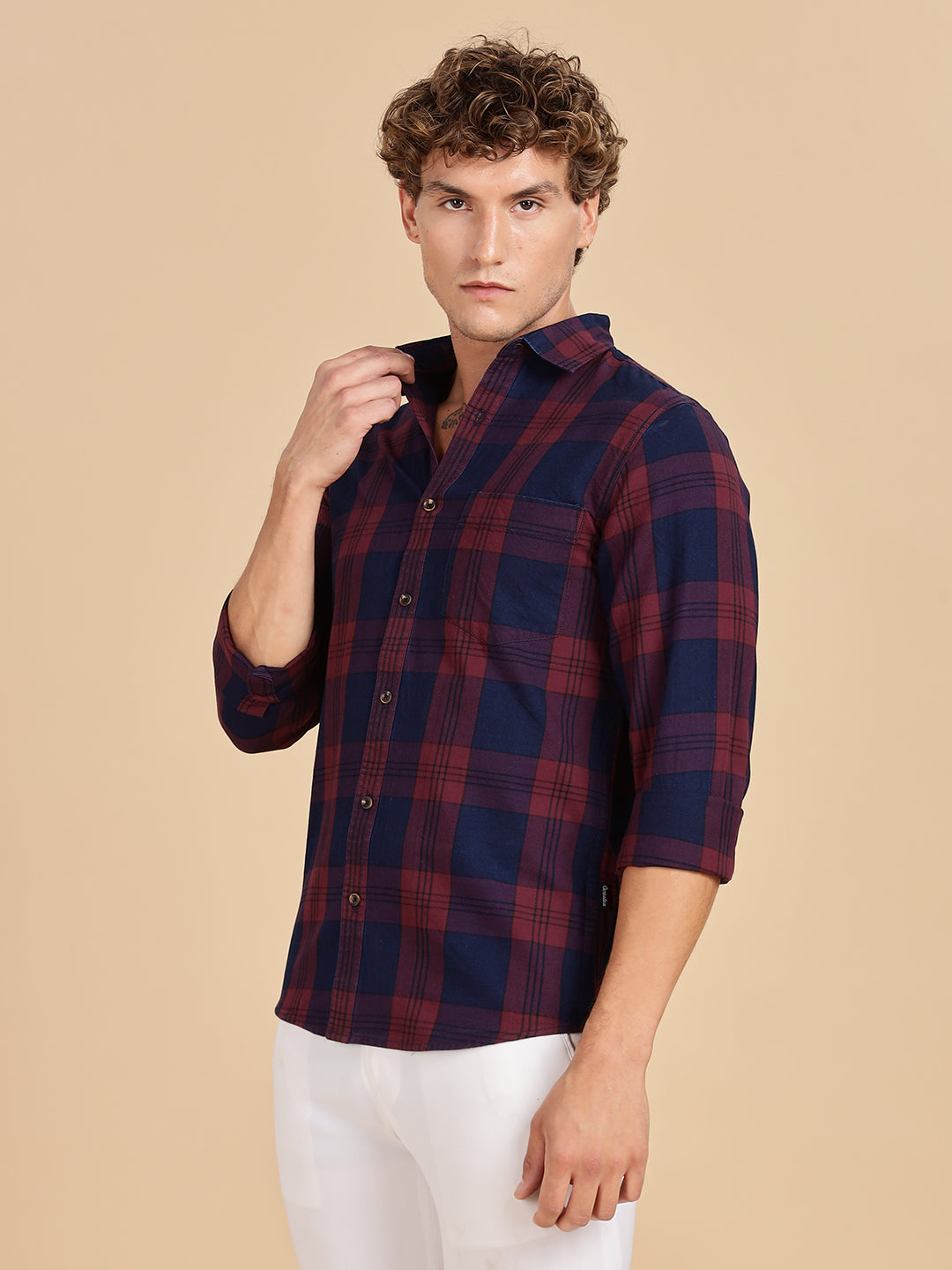 Indogo Checks Navy Maroon Shirt