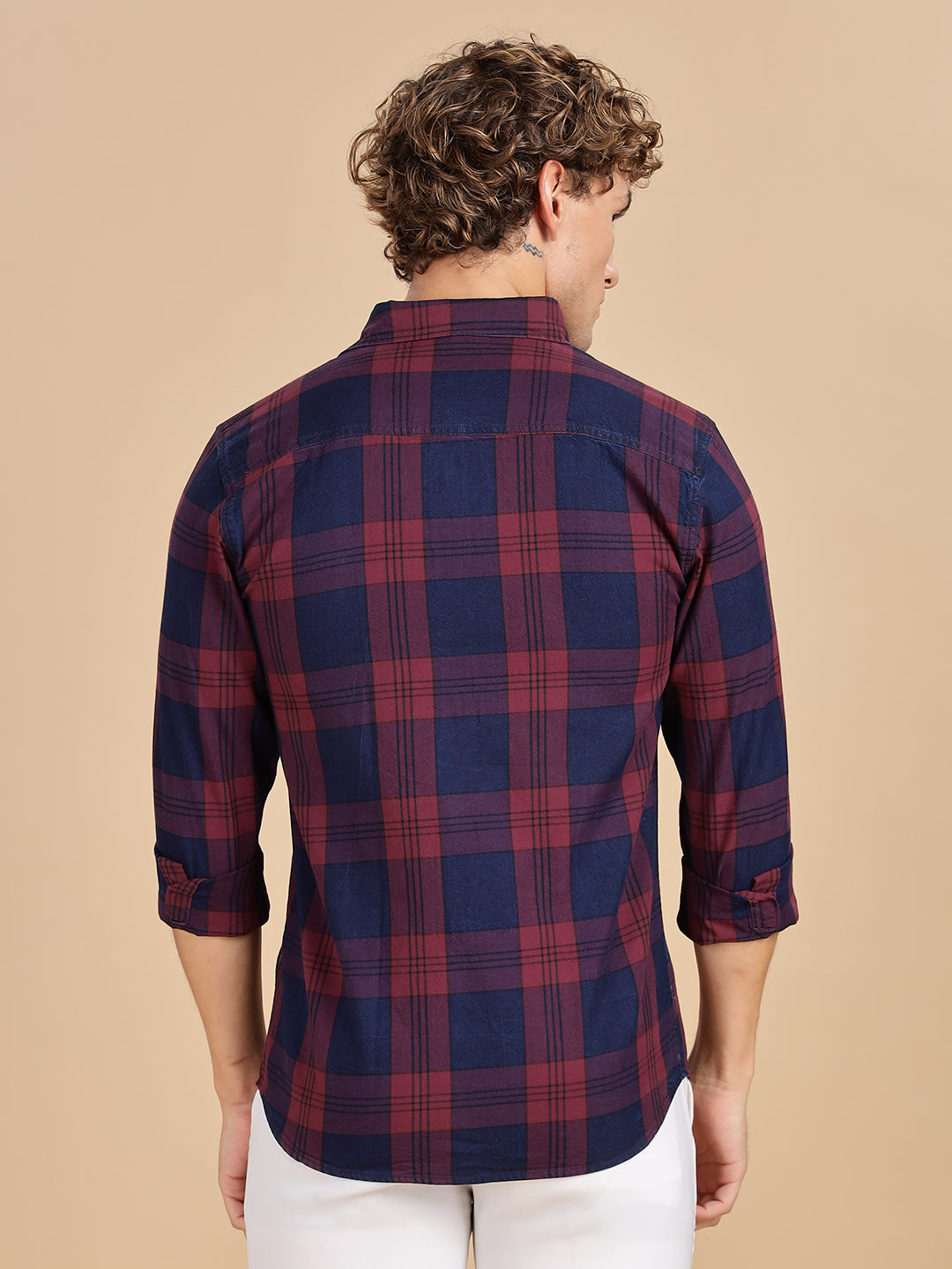 Indogo Checks Navy Maroon Shirt