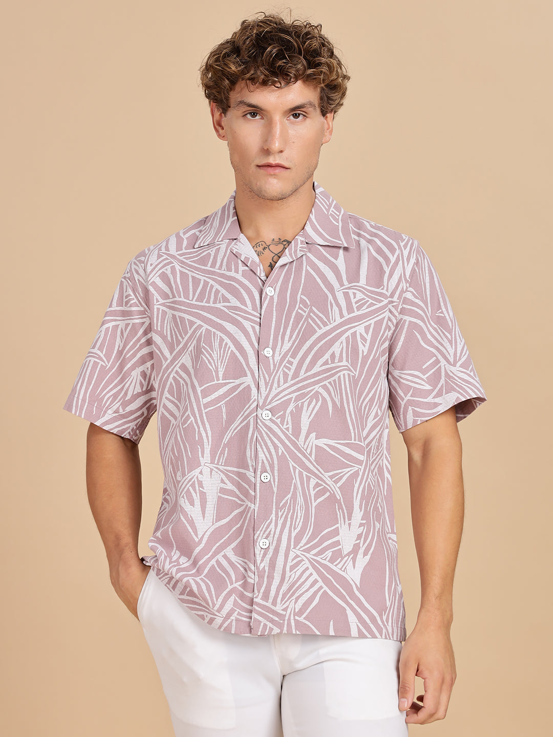 Printed Cotton Pink Linen Shirt