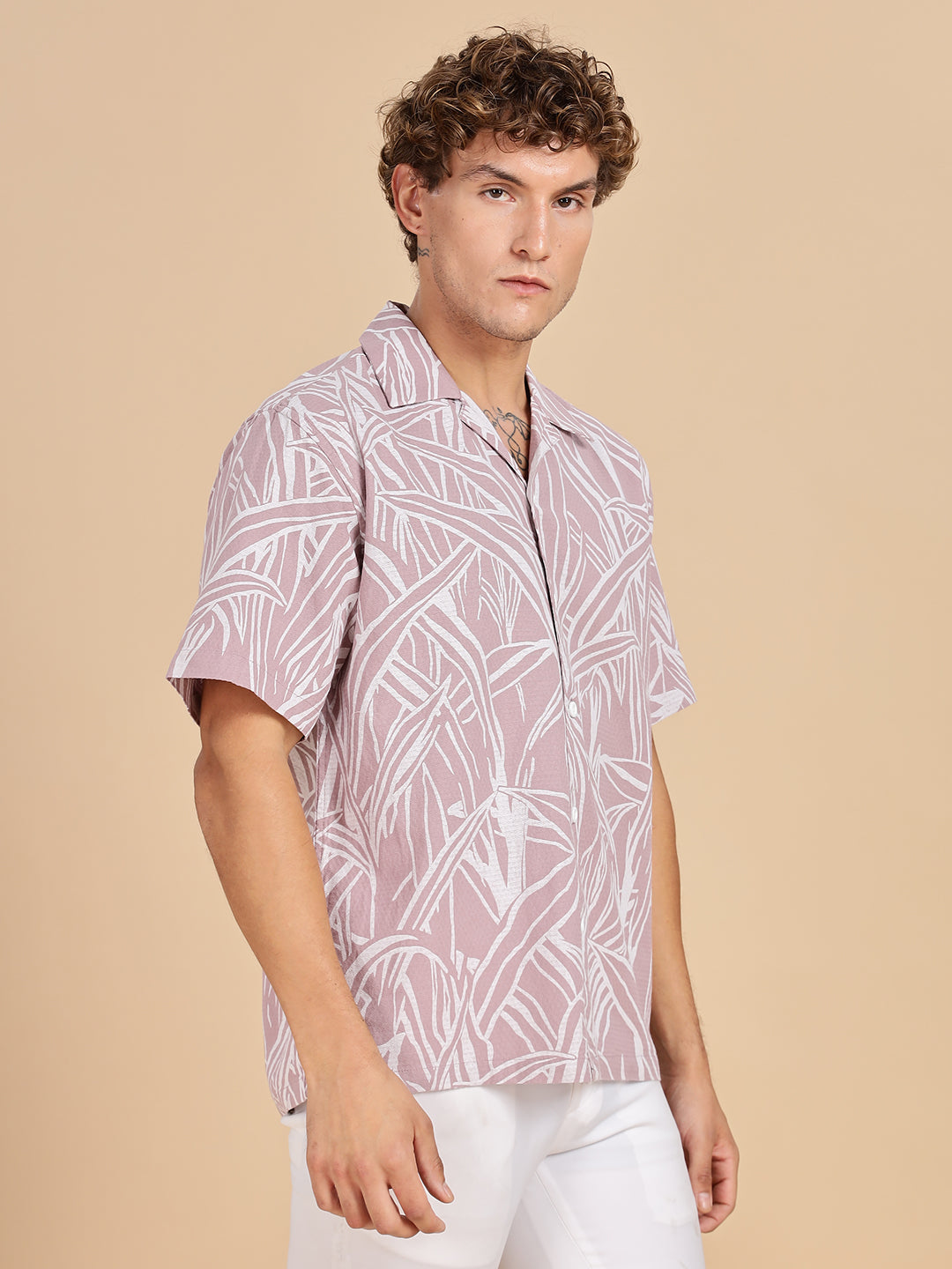 Printed Cotton Pink Linen Shirt