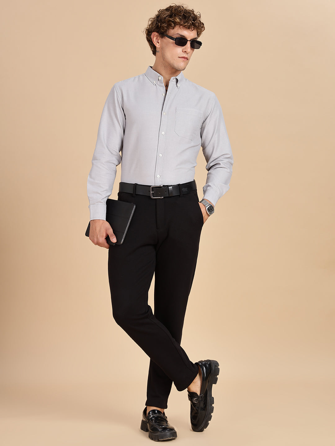 Grey Chambray Men Casual Shirt