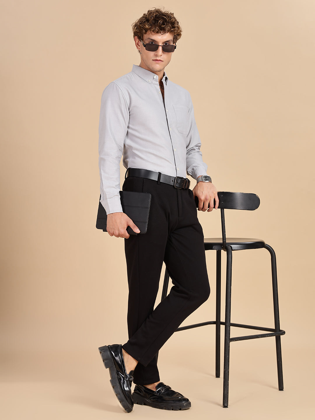 Grey Chambray Men Casual Shirt