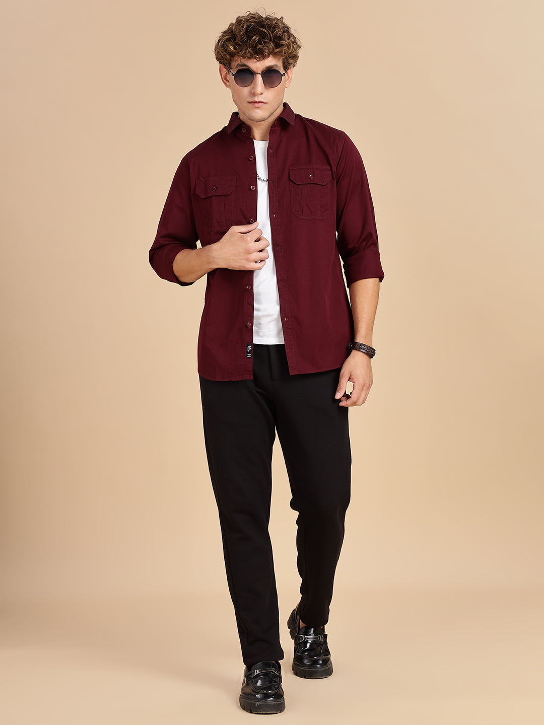 Maroon Regular Fit Cotton Shirt