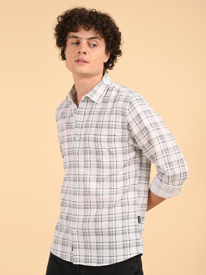 Dobby Checks White Casual Shirt