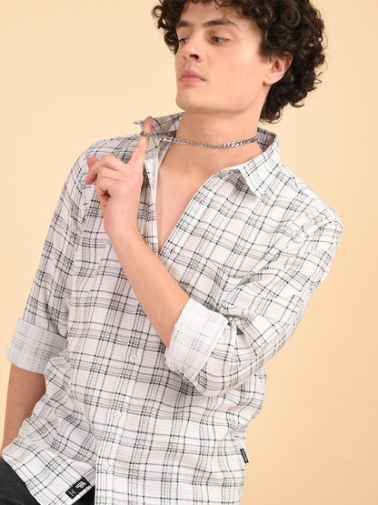Dobby Checks White Casual Shirt