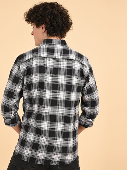 Black Khadi Linen Checks Casual Shirt