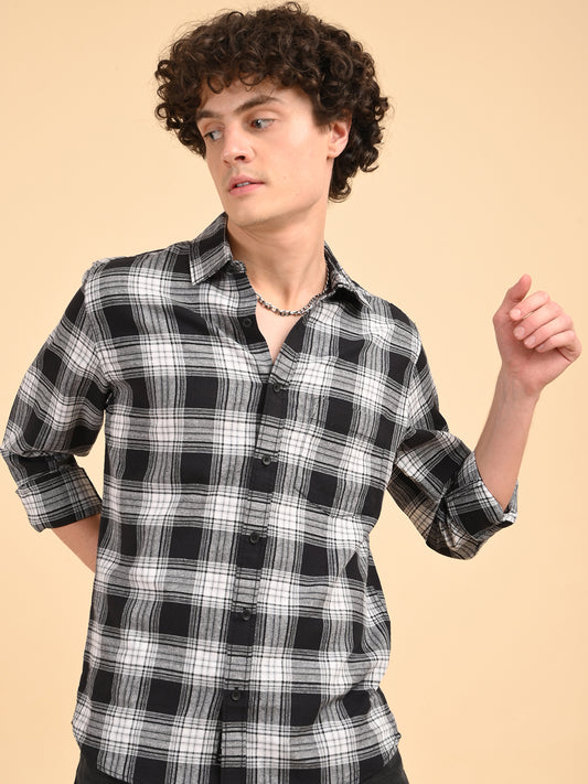 Black Khadi Linen Checks Casual Shirt