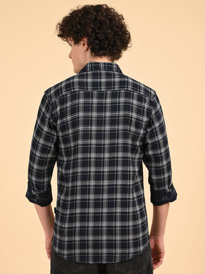 Dobby Checks Navy Cotton Casual Shirt
