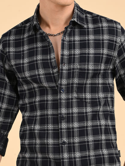 Dobby Checks Navy Cotton Casual Shirt