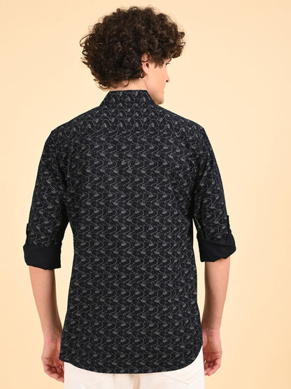 Twill Navy Printed Casual Shirt