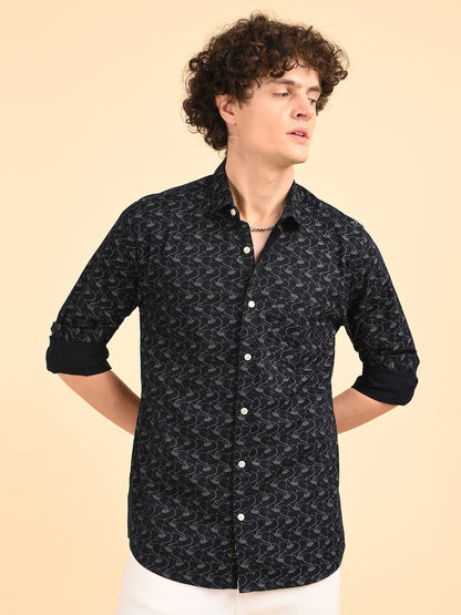 Twill Navy Printed Casual Shirt