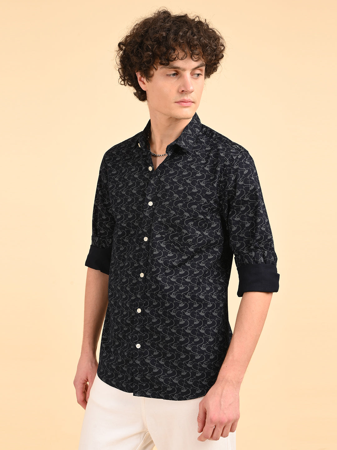 Twill Navy Printed Casual Shirt