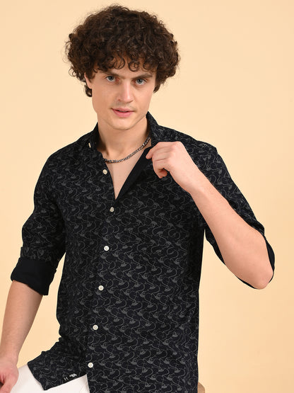 Twill Navy Printed Casual Shirt