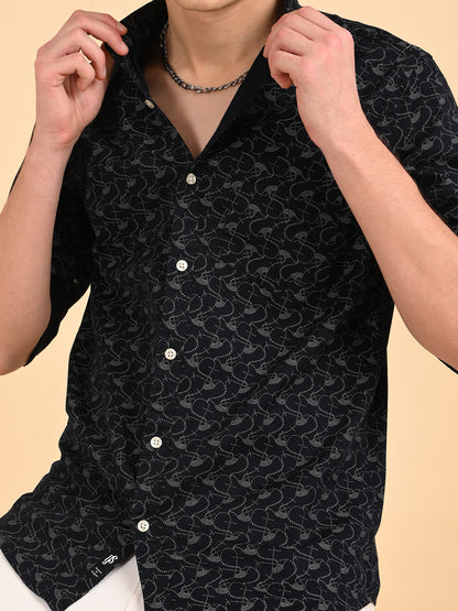 Twill Navy Printed Casual Shirt
