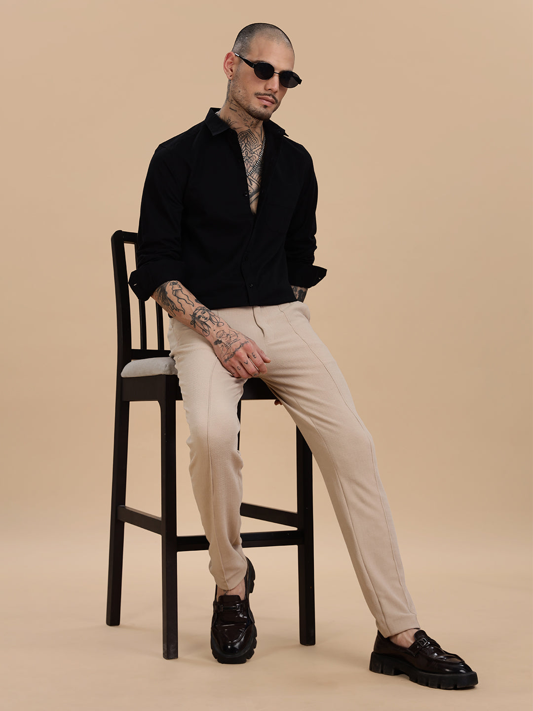 Twill Black Cotton Casual Shirt
