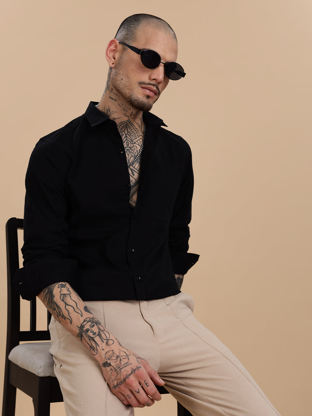 Twill Black Cotton Casual Shirt