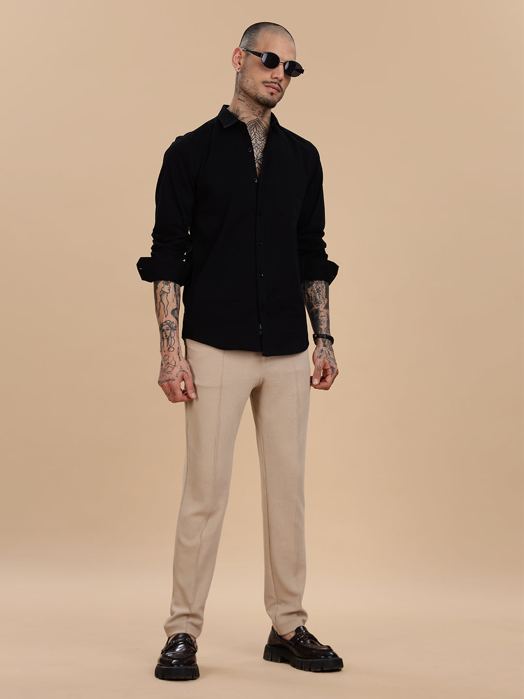 Twill Black Cotton Casual Shirt