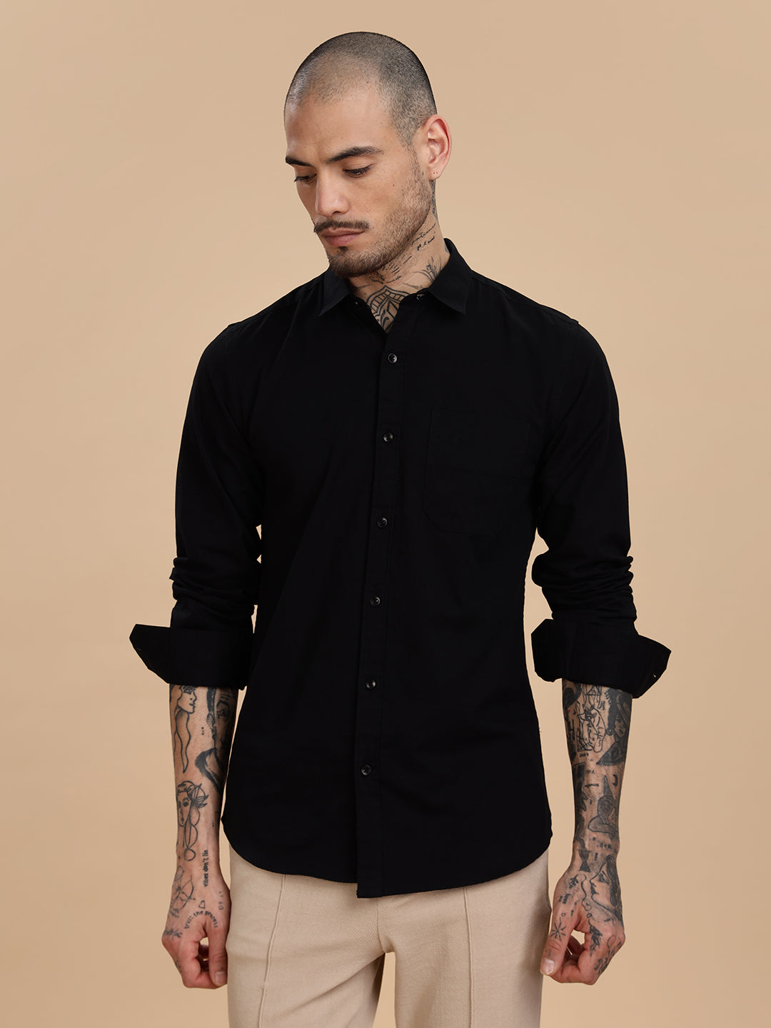 Twill Black Cotton Casual Shirt
