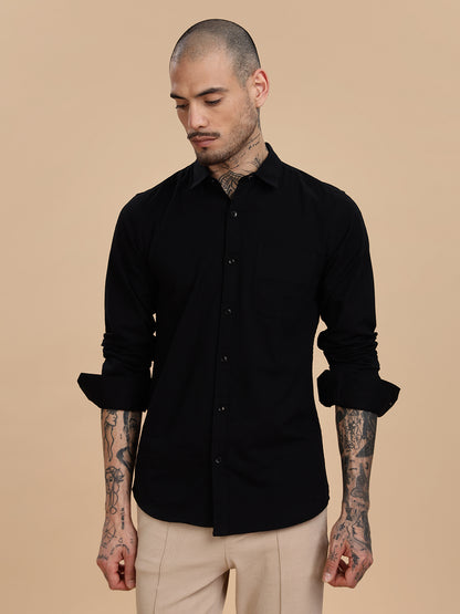 Twill Black Cotton Casual Shirt